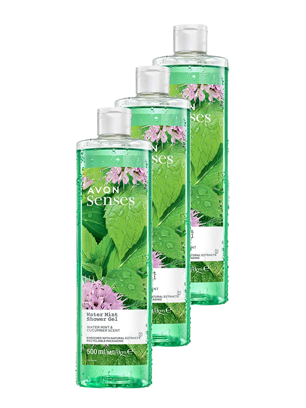 AVON Renksiz Senses Water Mint Nane ve Salatalık Kokulu Duş Jeli 500 Ml. Üçlü Set