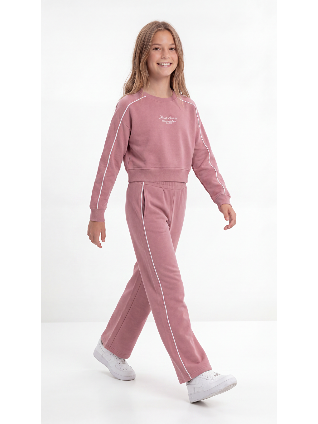 Pembe Saint Troper Baskılı Biyeli Yumaşak Dokulu-comfort Kumaş Kız Çocuk Alt Üst Eşofman Takımı-1