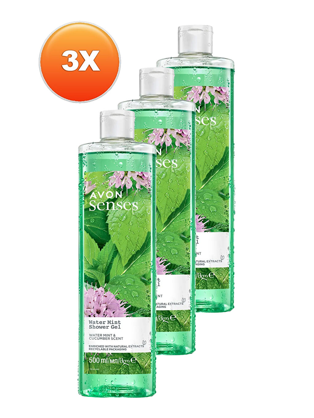 AVON Renksiz Senses Water Mint Nane ve Salatalık Kokulu Duş Jeli 500 Ml. Üçlü Set - 1