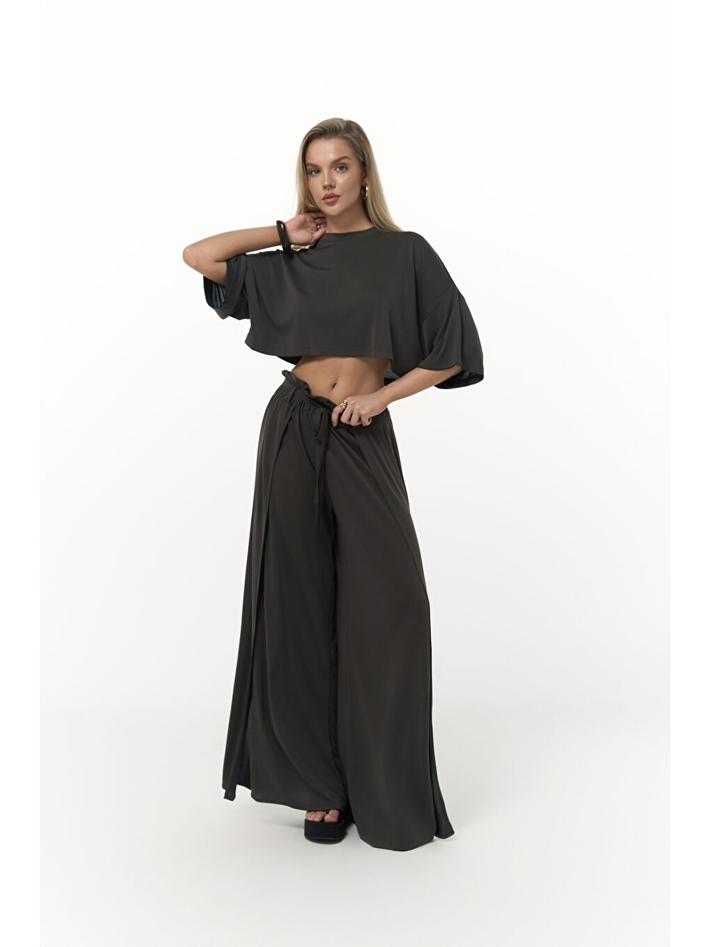 Nell Antrasit Crop T-Shirt Pantolon Takım-5