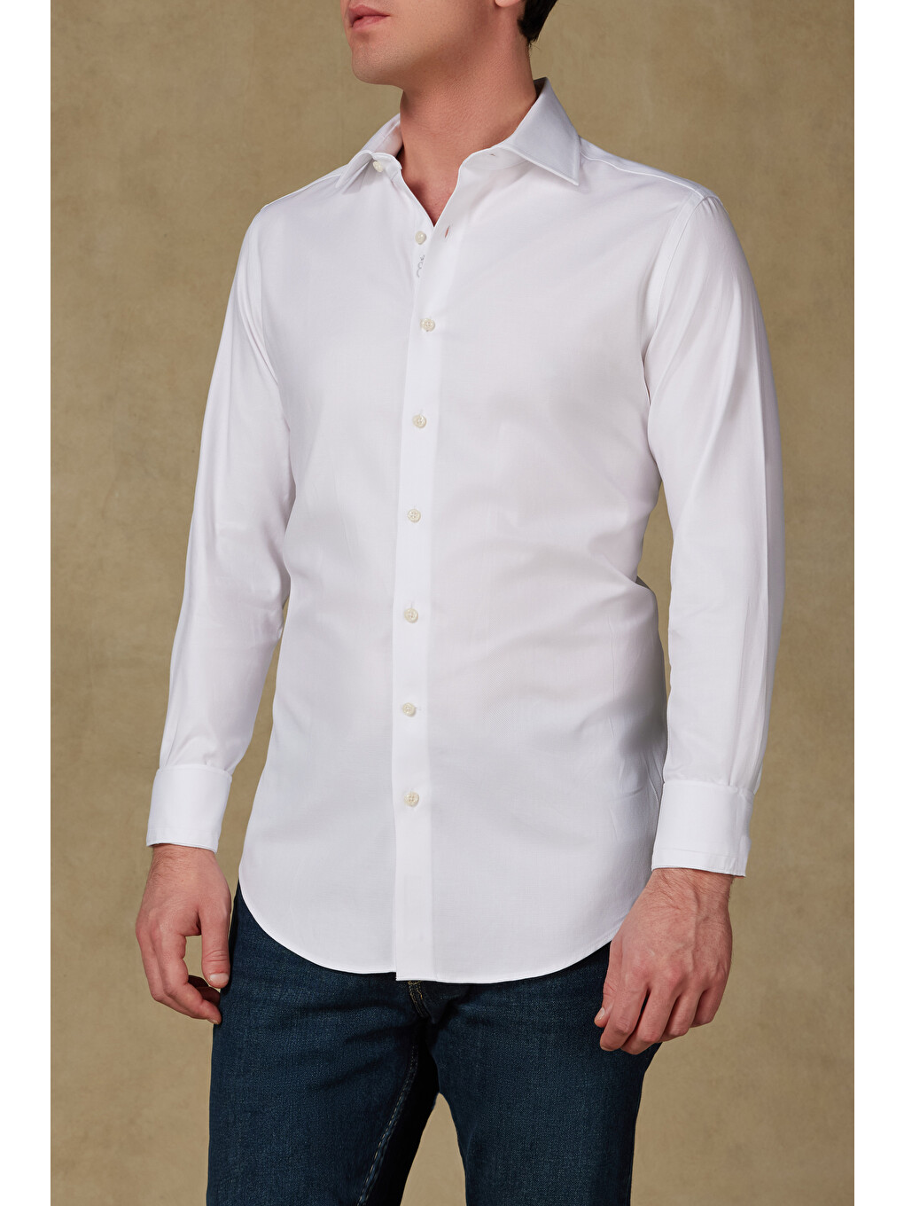 Marco Twill Pamuklu Slim Fit Beyaz Klasik Yaka Erkek Düz Gömlek