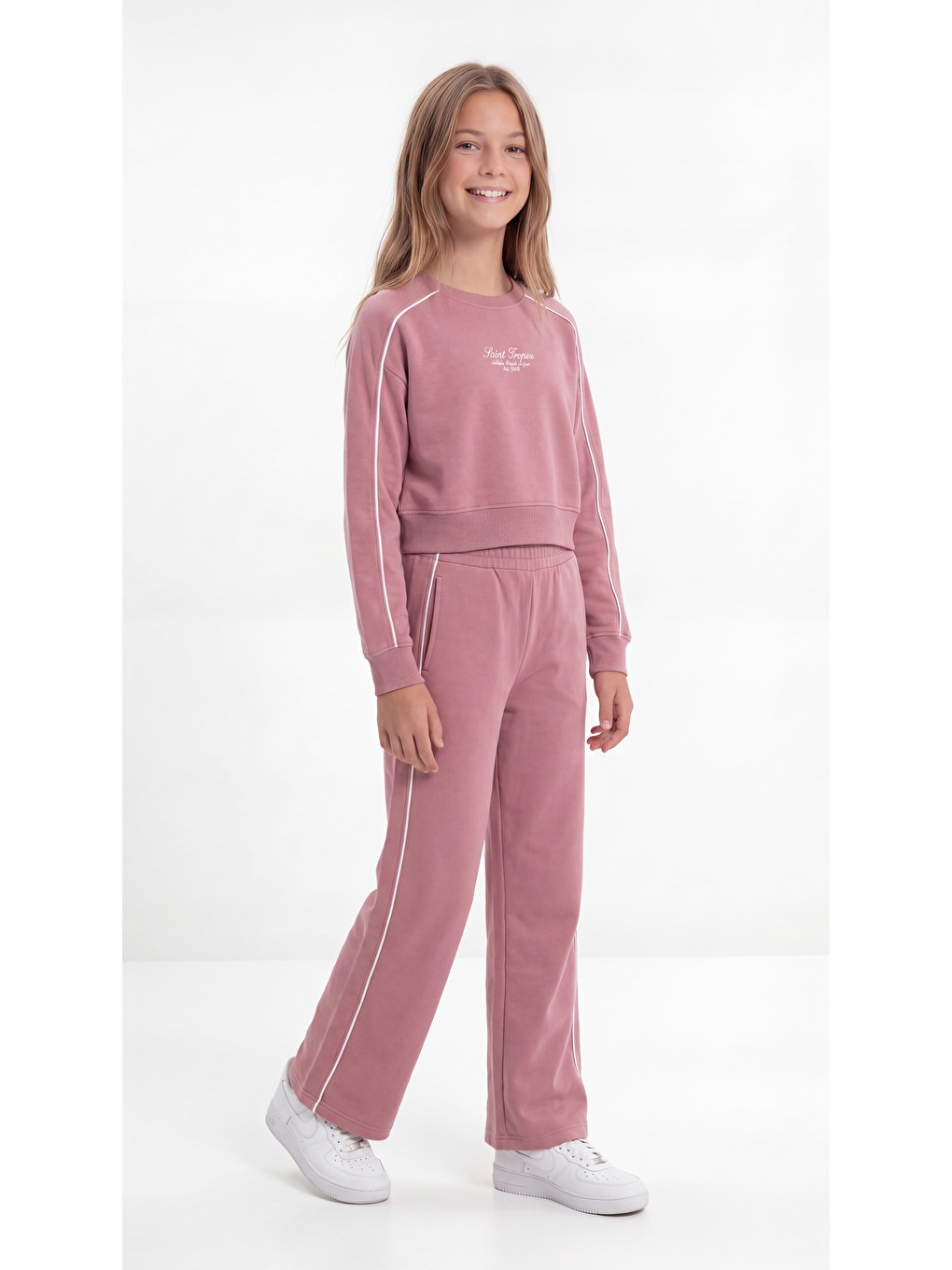 Pembe Saint Troper Baskılı Biyeli Yumaşak Dokulu-comfort Kumaş Kız Çocuk Alt Üst Eşofman Takımı-2