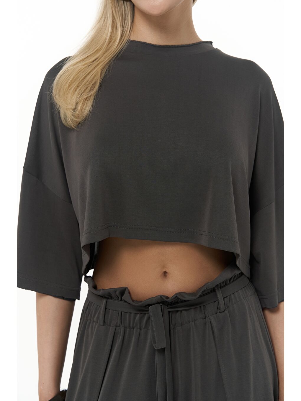 Nell Antrasit Crop T-Shirt Pantolon Takım-7