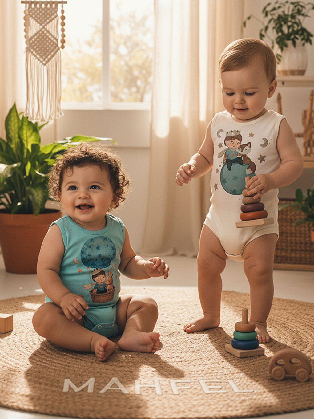 Kahverengi 2'Li Atlet %100 Pamuklu Çıtçıtlı Bebek Body Zıbın 729-882-1