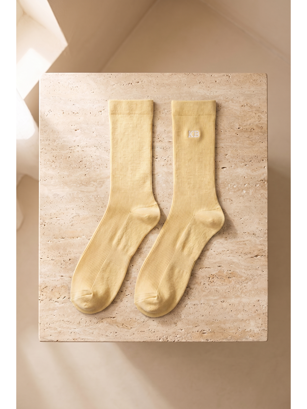 Unisex K&b Nakışlı Soket Çorap Sarı-2