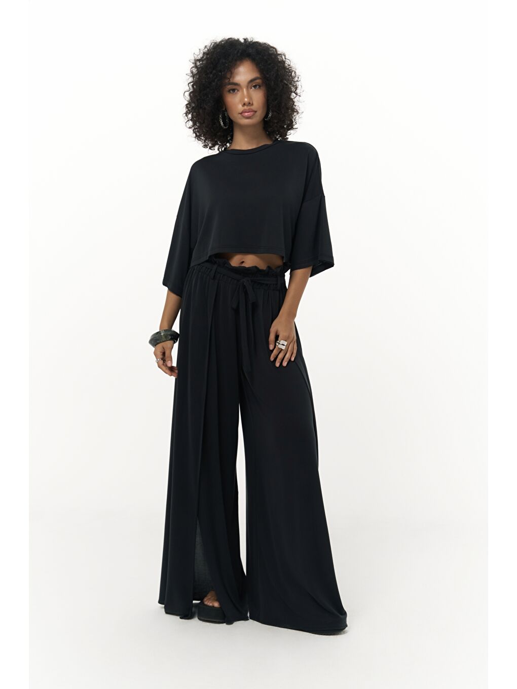 Nell Siyah Crop T-Shirt Pantolon Takım-3