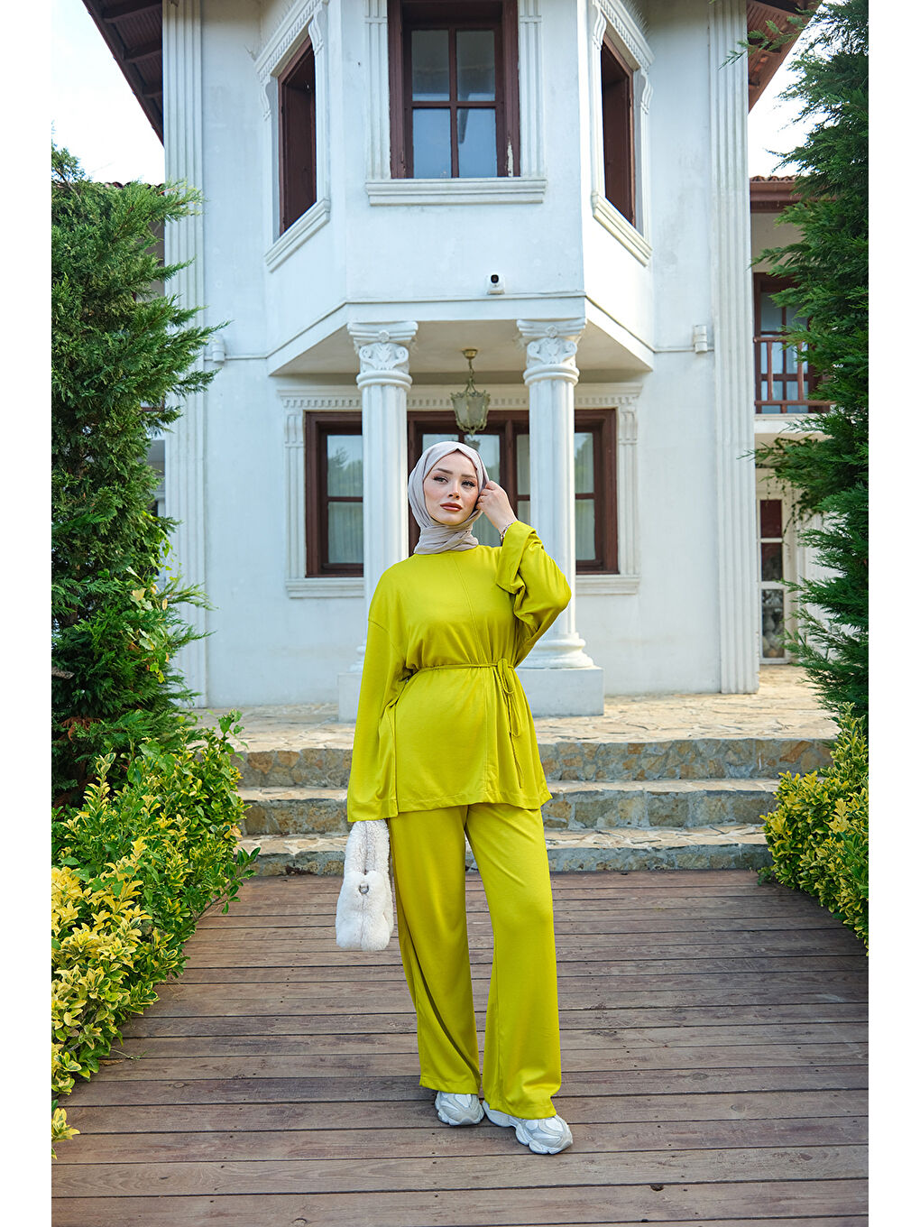 Kadın Bel Bağlamalı İkili Takım Yağ Yeşil