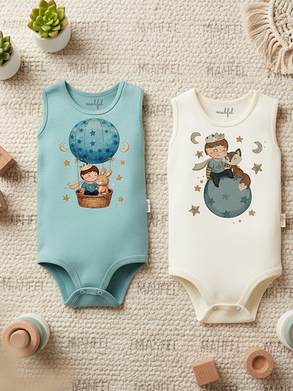 Kahverengi 2'Li Atlet %100 Pamuklu Çıtçıtlı Bebek Body Zıbın 729-882-2