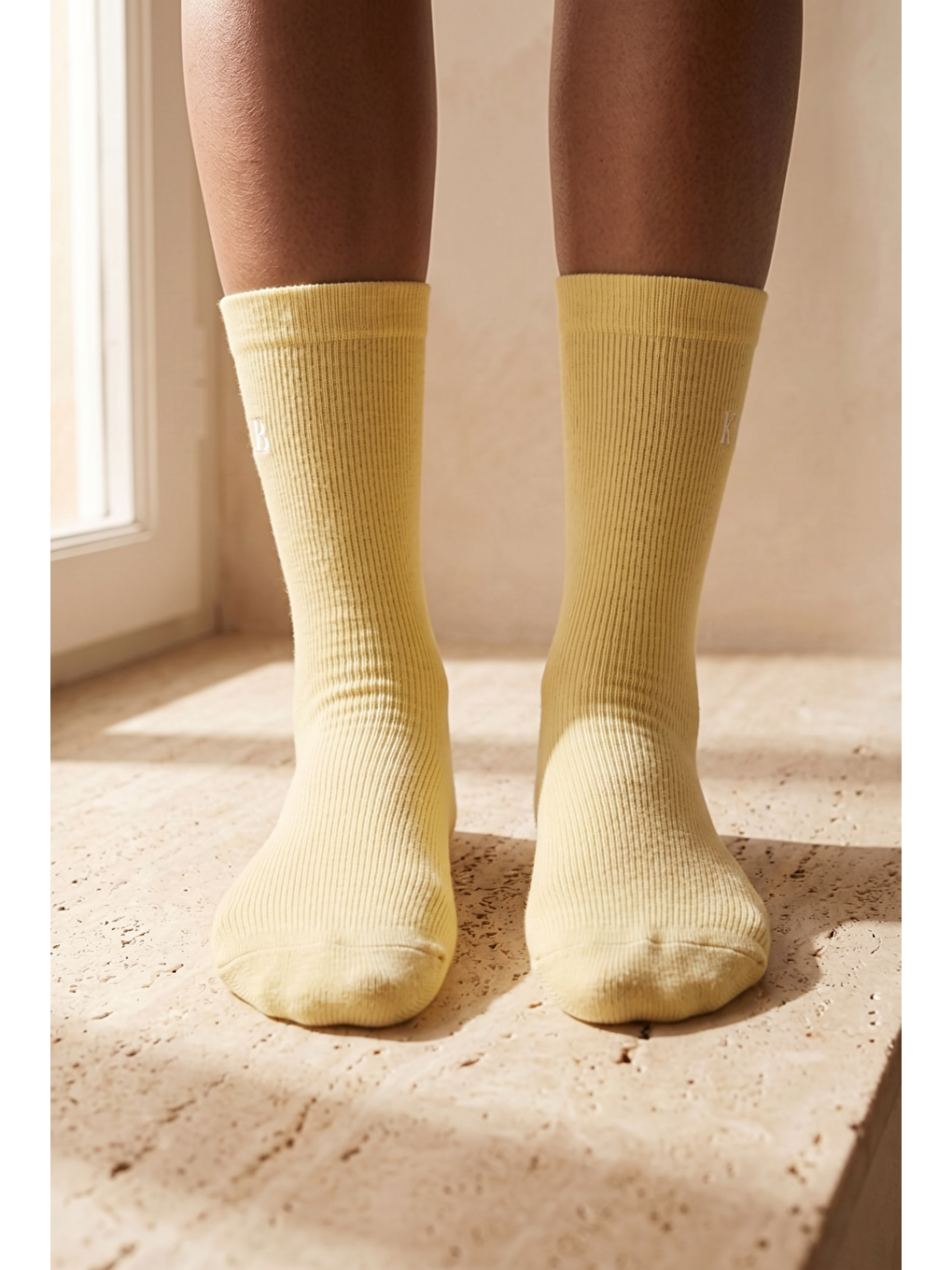 Unisex K&b Nakışlı Soket Çorap Sarı-1
