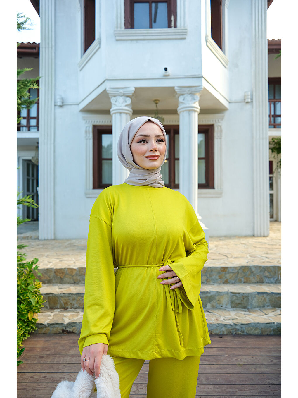 Kadın Bel Bağlamalı İkili Takım Yağ Yeşil-1