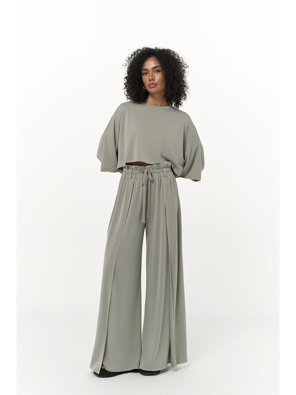 Yeşil Nell Mint Crop T-Shirt Pantolon Takım