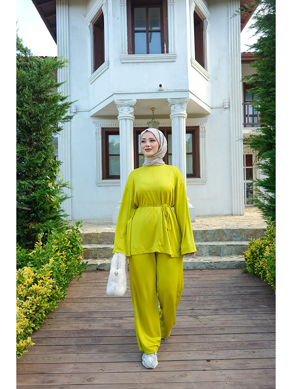 Kadın Bel Bağlamalı İkili Takım Yağ Yeşil-2