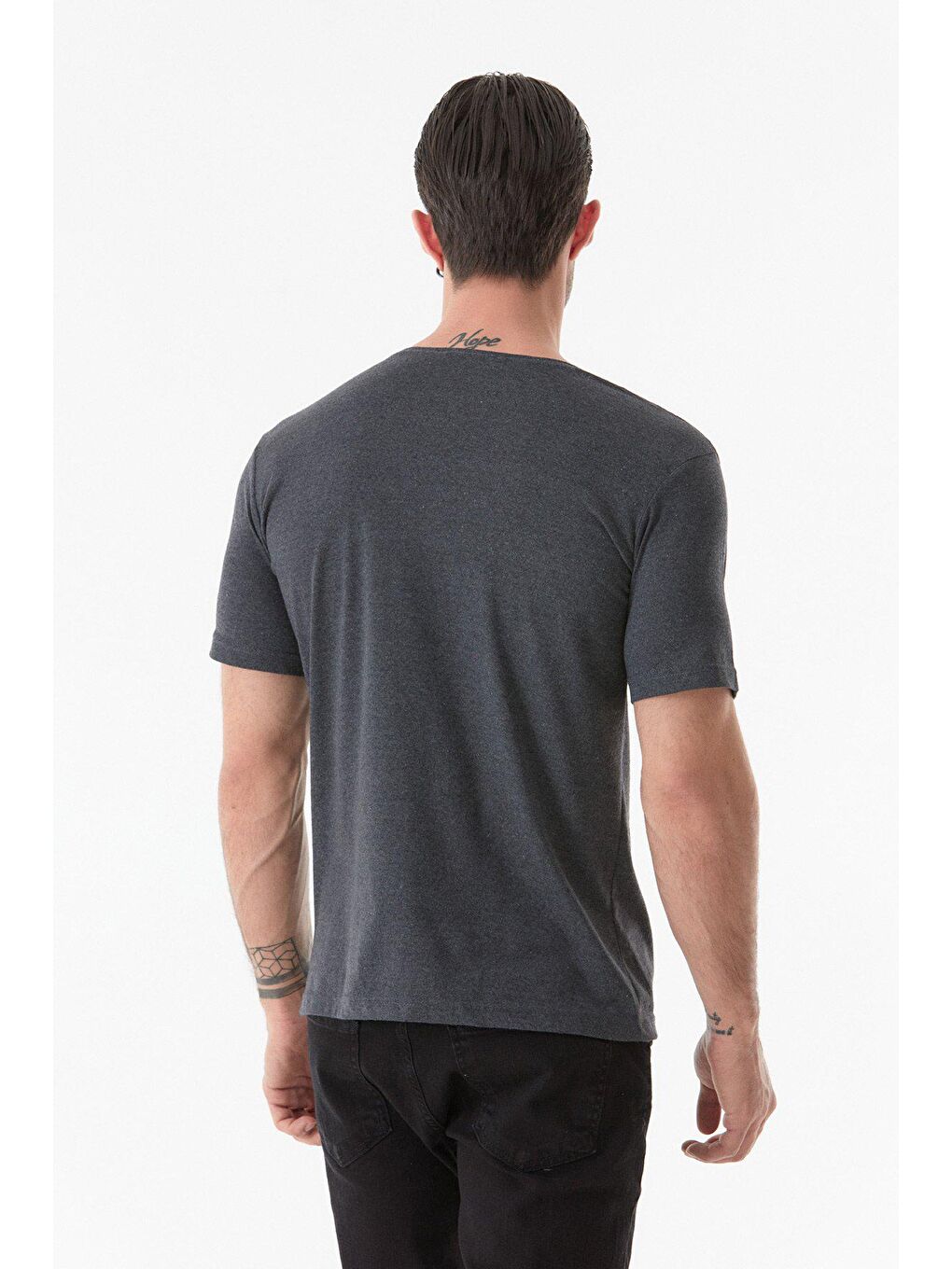 Antrasit Baskılı Bisiklet Yaka Tişört-2
