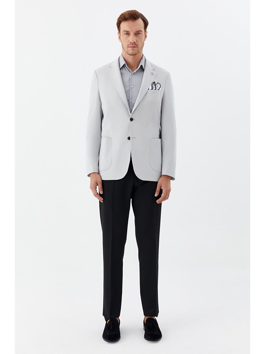 Mono Yaka Blazer Erkek Ceket Gri-1