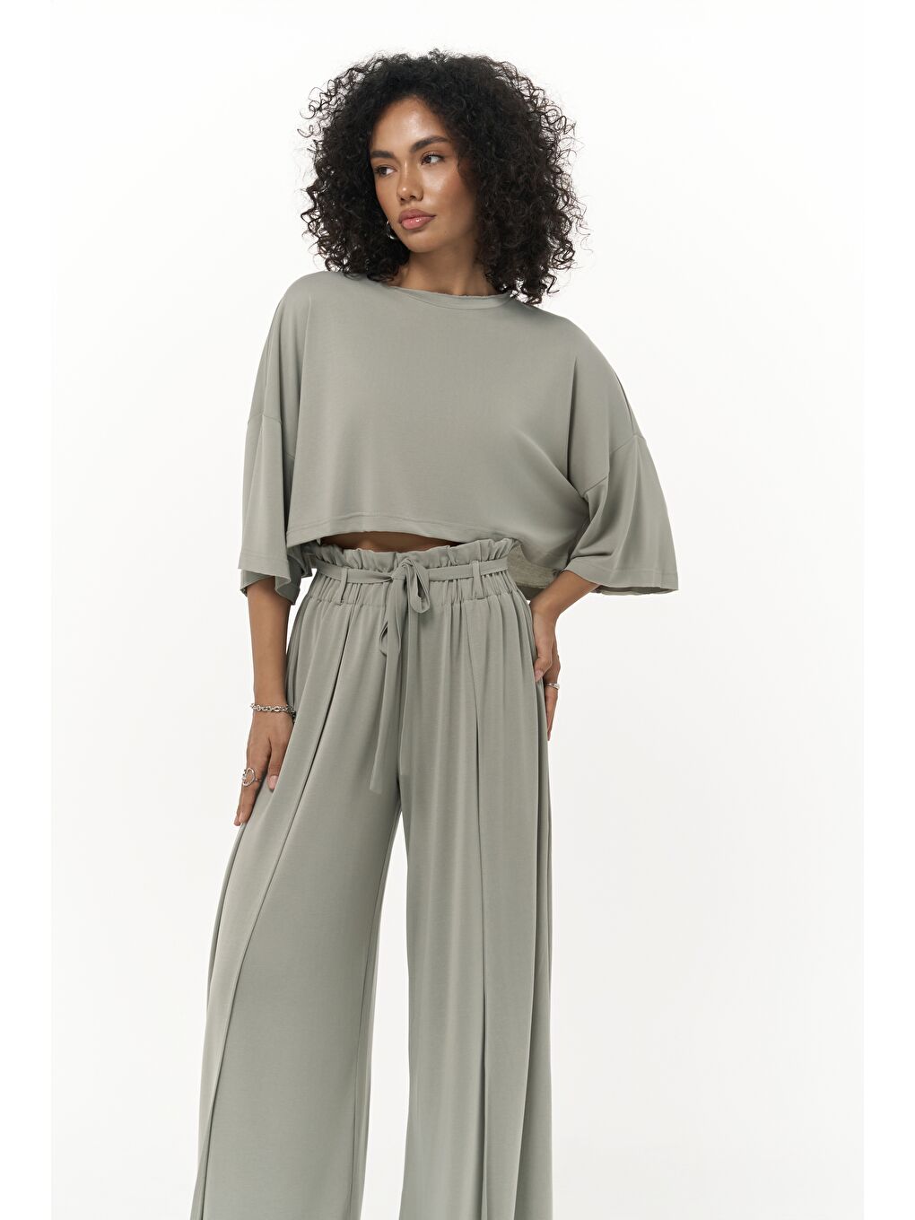 Yeşil Nell Mint Crop T-Shirt Pantolon Takım-2