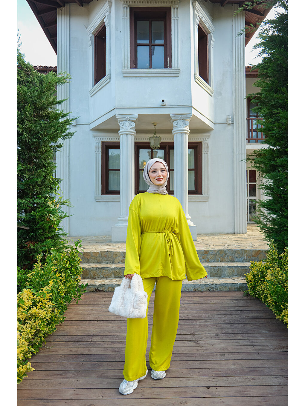 Kadın Bel Bağlamalı İkili Takım Yağ Yeşil-3