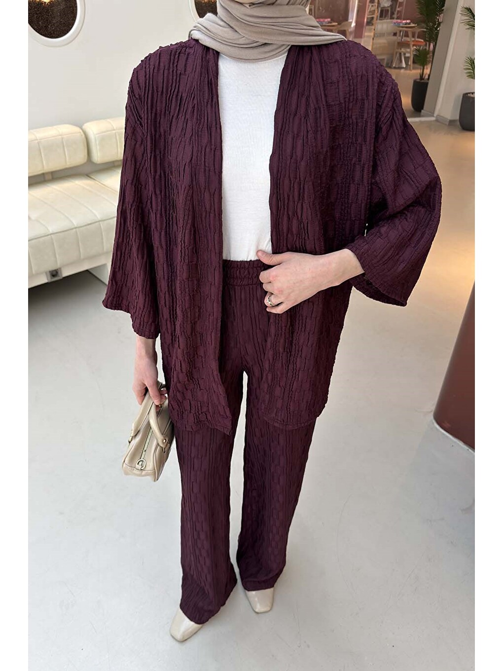 Raşel Kimono Takım Mürdüm-2