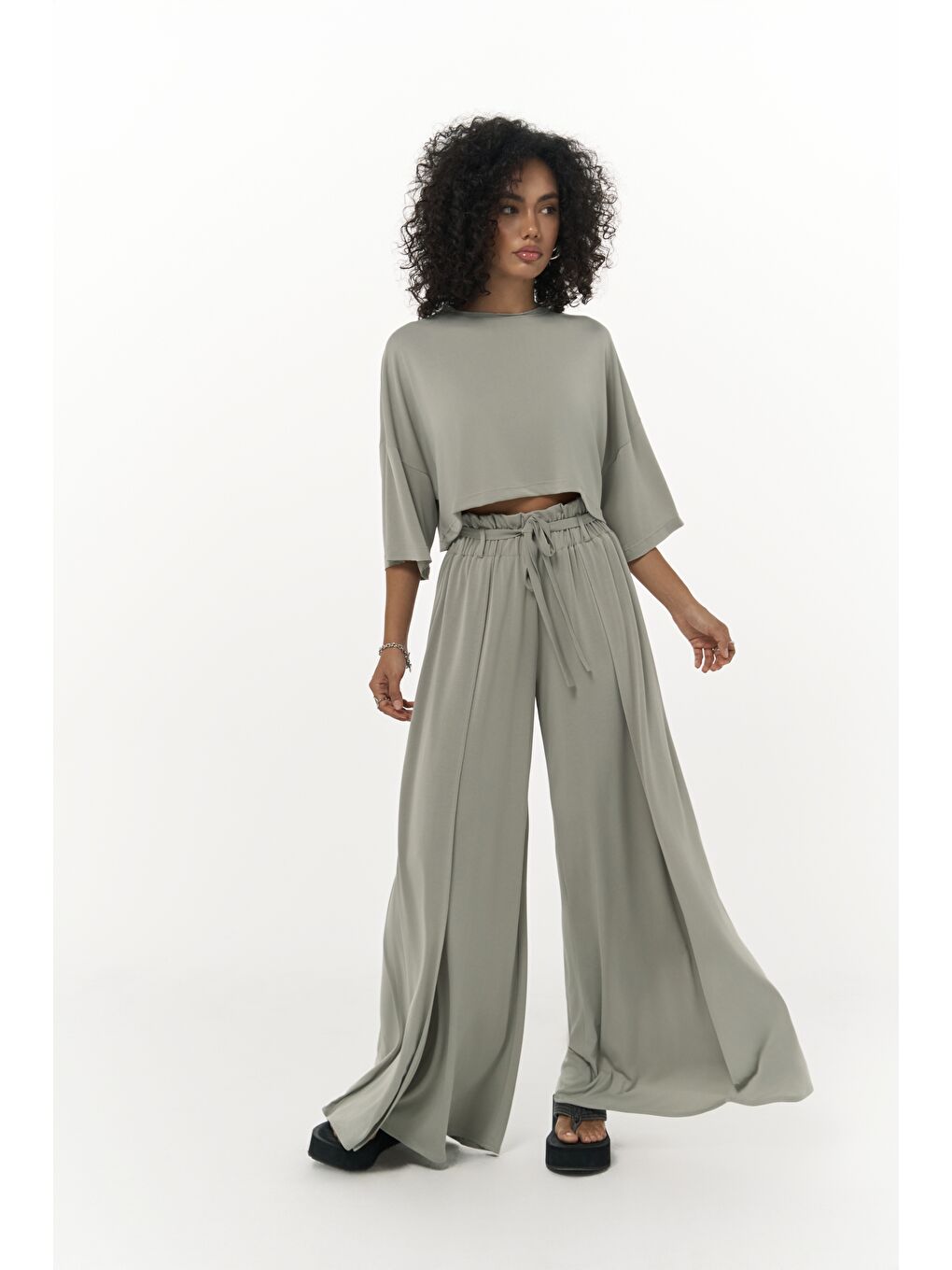 Yeşil Nell Mint Crop T-Shirt Pantolon Takım-5