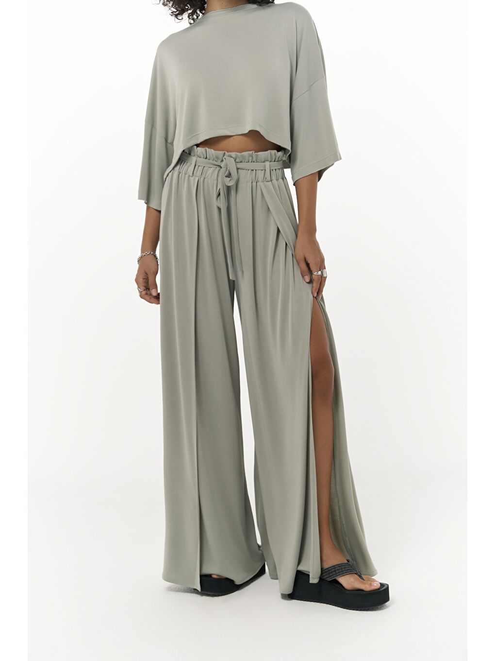 Yeşil Nell Mint Crop T-Shirt Pantolon Takım-6