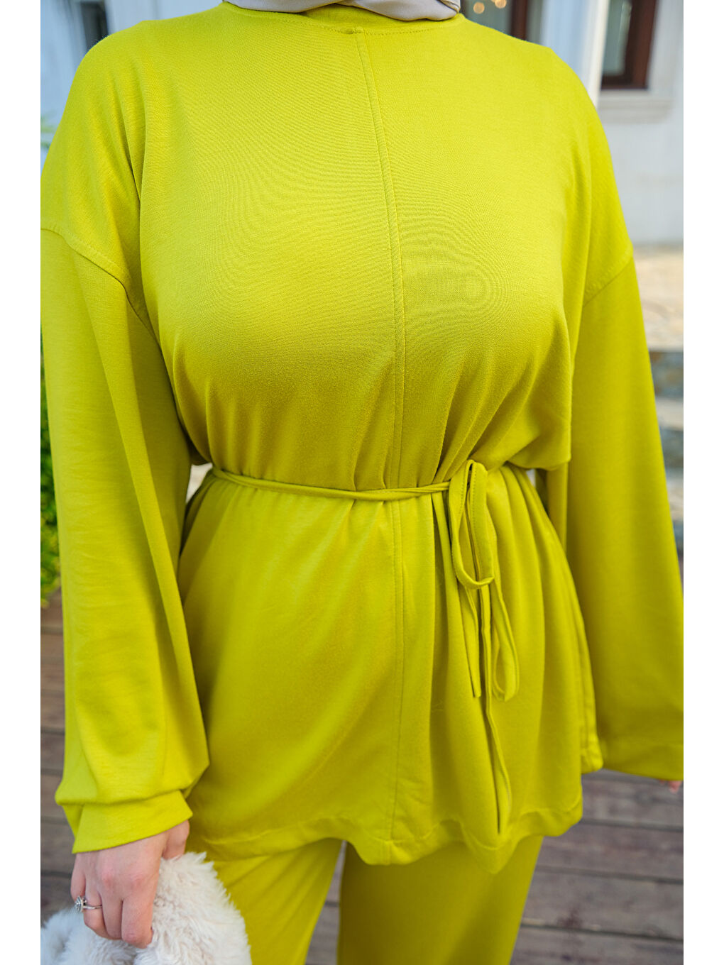 Kadın Bel Bağlamalı İkili Takım Yağ Yeşil-4