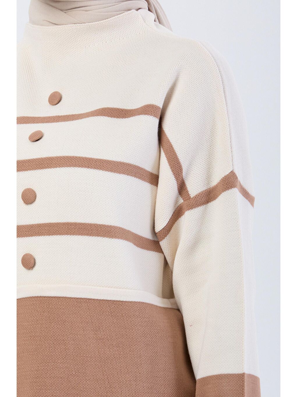 Bej Yarım Balıkçı Yaka Kadın Vizon Triko Takım - 24131-3