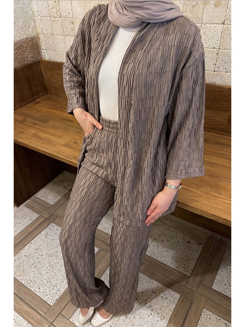 Kahverengi Raşel Kimono Takım Soft Kahve-2