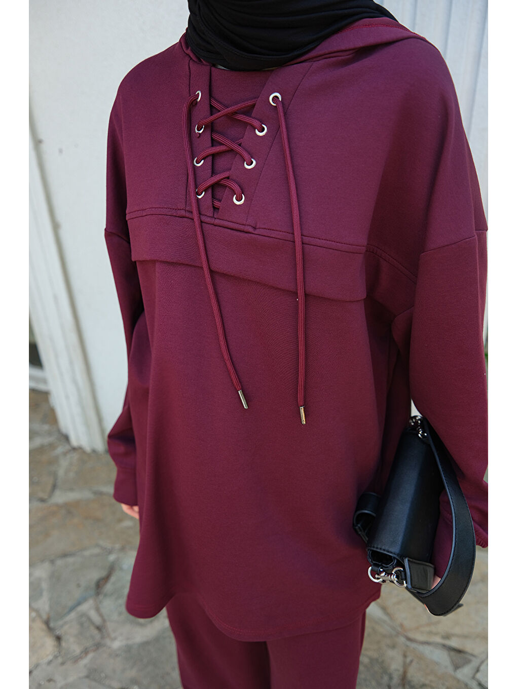 Kadın Kordonlu Takım Bordo-4