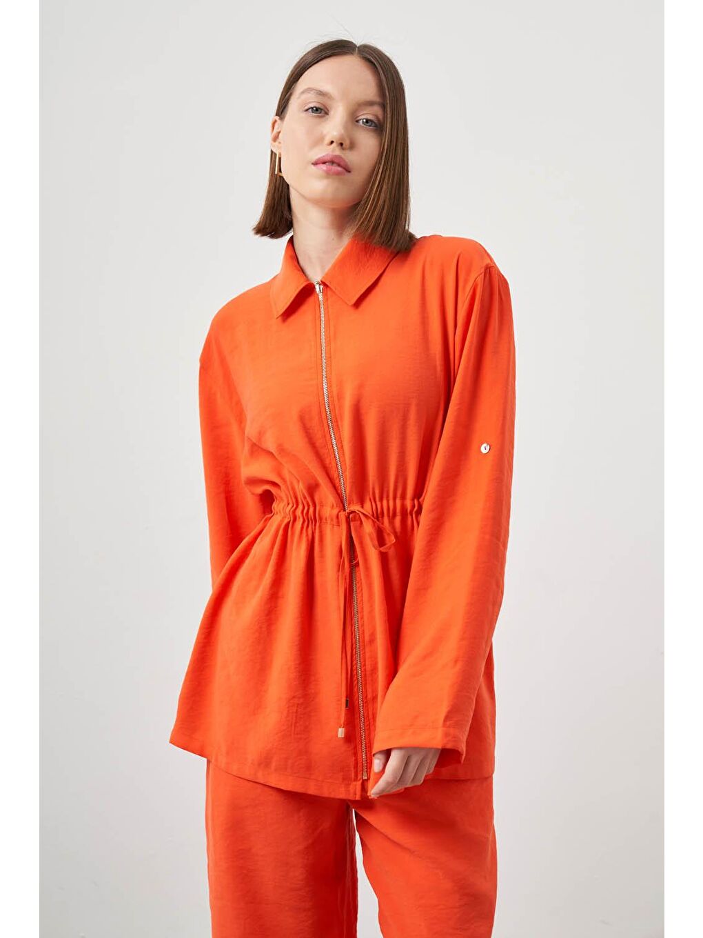 Kırmızı Modal Fermuarlı Nar Çiçeği Tunik-4