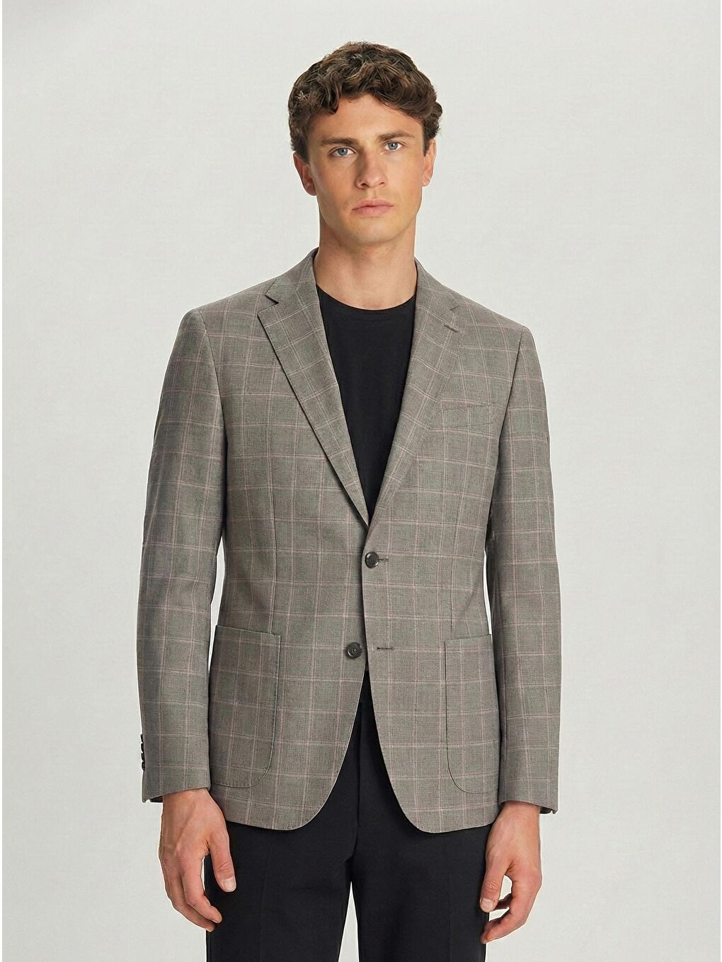 Kahverengi Kahve Regular Fit Pamuklu Mono Yaka Ekose Desenli Ceket