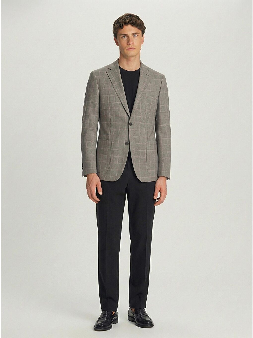 Kahverengi Kahve Regular Fit Pamuklu Mono Yaka Ekose Desenli Ceket-1