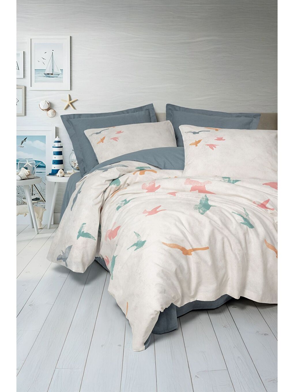 Karışık Pamuk Box Maritime Çift Kişilik Nevresim Takimi Kaija Mavi