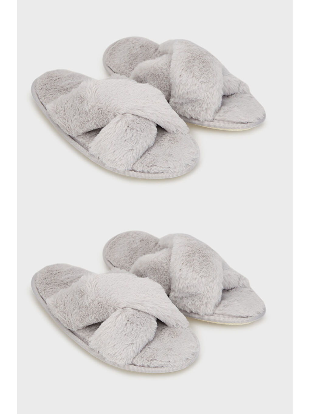 Gri Yumuşak Dokulu Çapraz Pelüş 2' li Paket Terlik 6722001S2