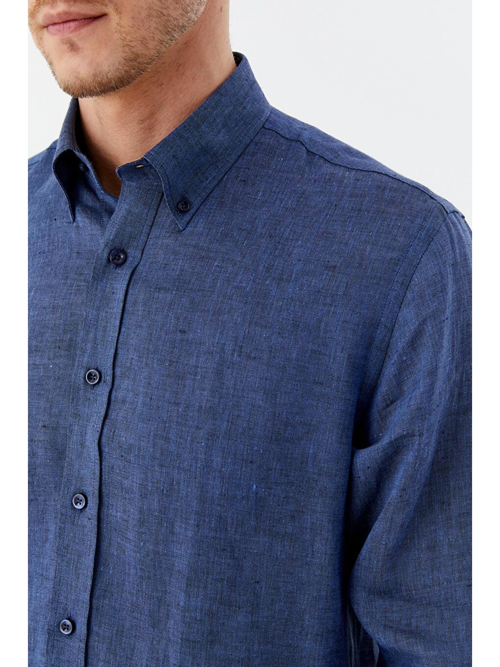 Mavi Erkek İndigo Uzun Kollu %100 Keten Regular Fit Düğmeli Yaka Gömlek-3