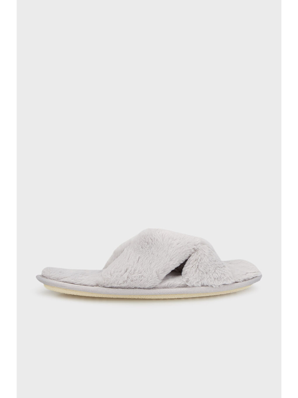 Gri Yumuşak Dokulu Çapraz Pelüş 2' li Paket Terlik 6722001S2-1