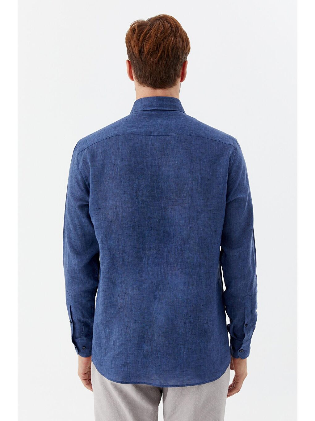 Mavi Erkek İndigo Uzun Kollu %100 Keten Regular Fit Düğmeli Yaka Gömlek-4