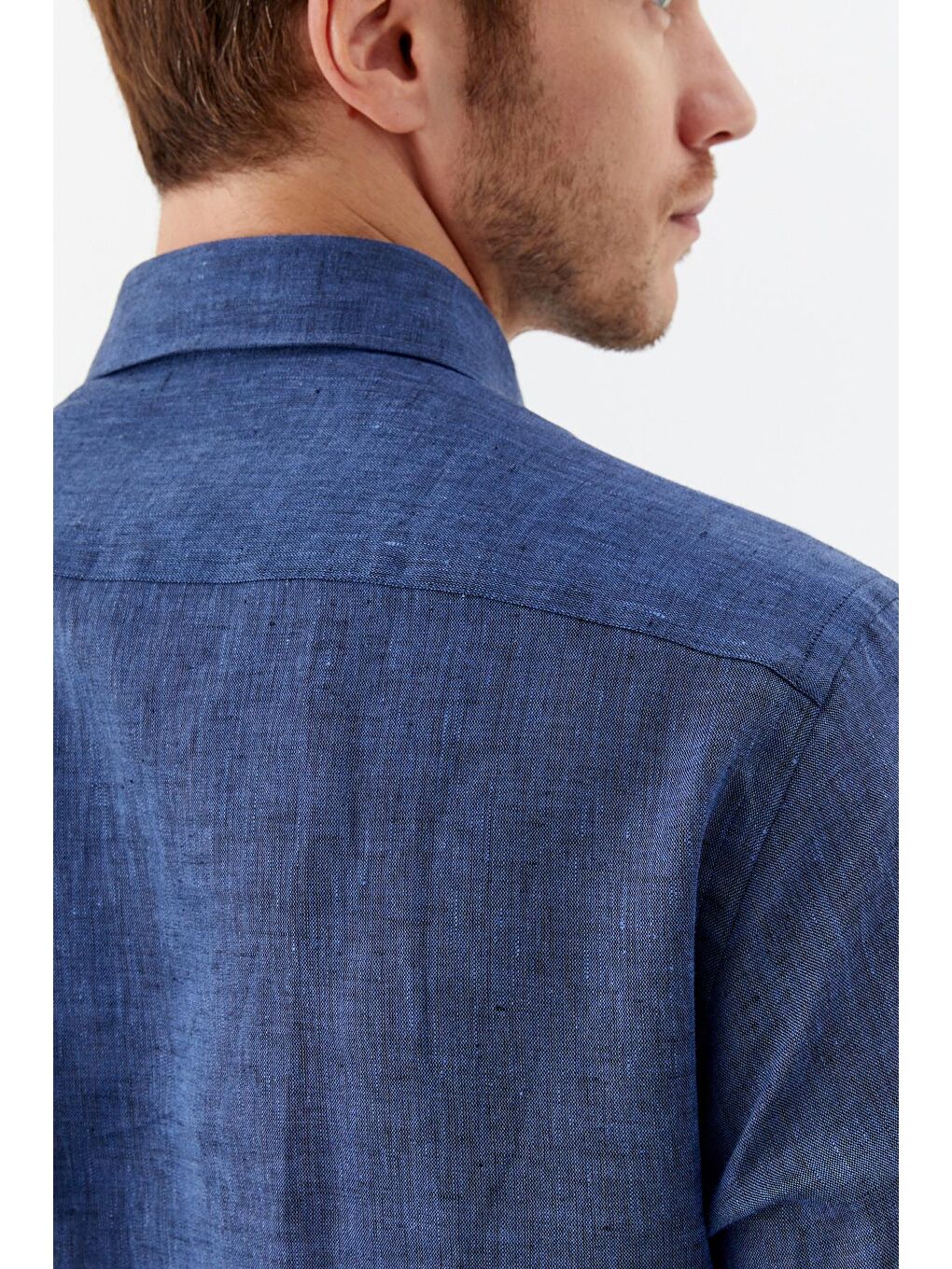 Mavi Erkek İndigo Uzun Kollu %100 Keten Regular Fit Düğmeli Yaka Gömlek-5