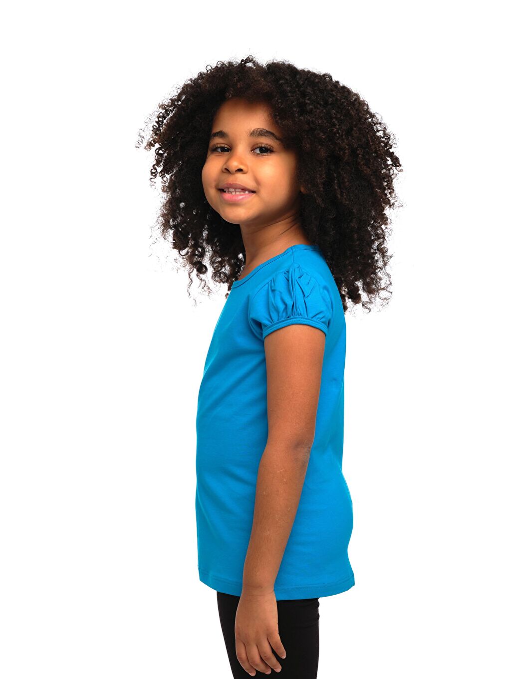 Koyu Turkuaz Kız Çocuk Kısa Kollu Basıc Tişört-1