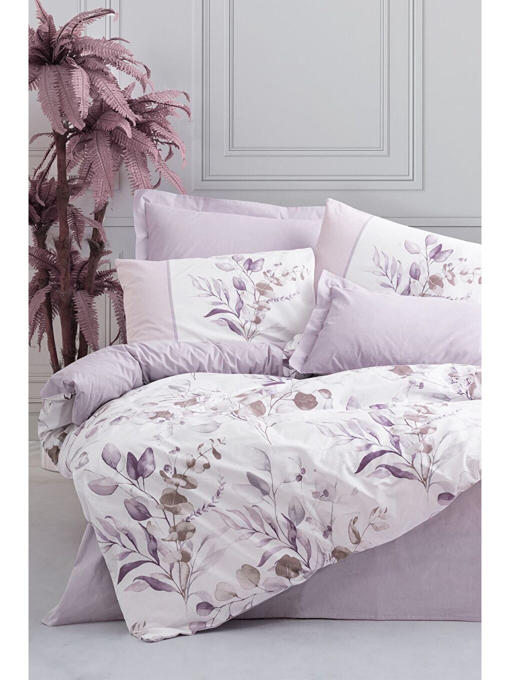 Karışık Pamuk Box Modeline Çift Kişilik Nevresim Takımı Nadia Lila