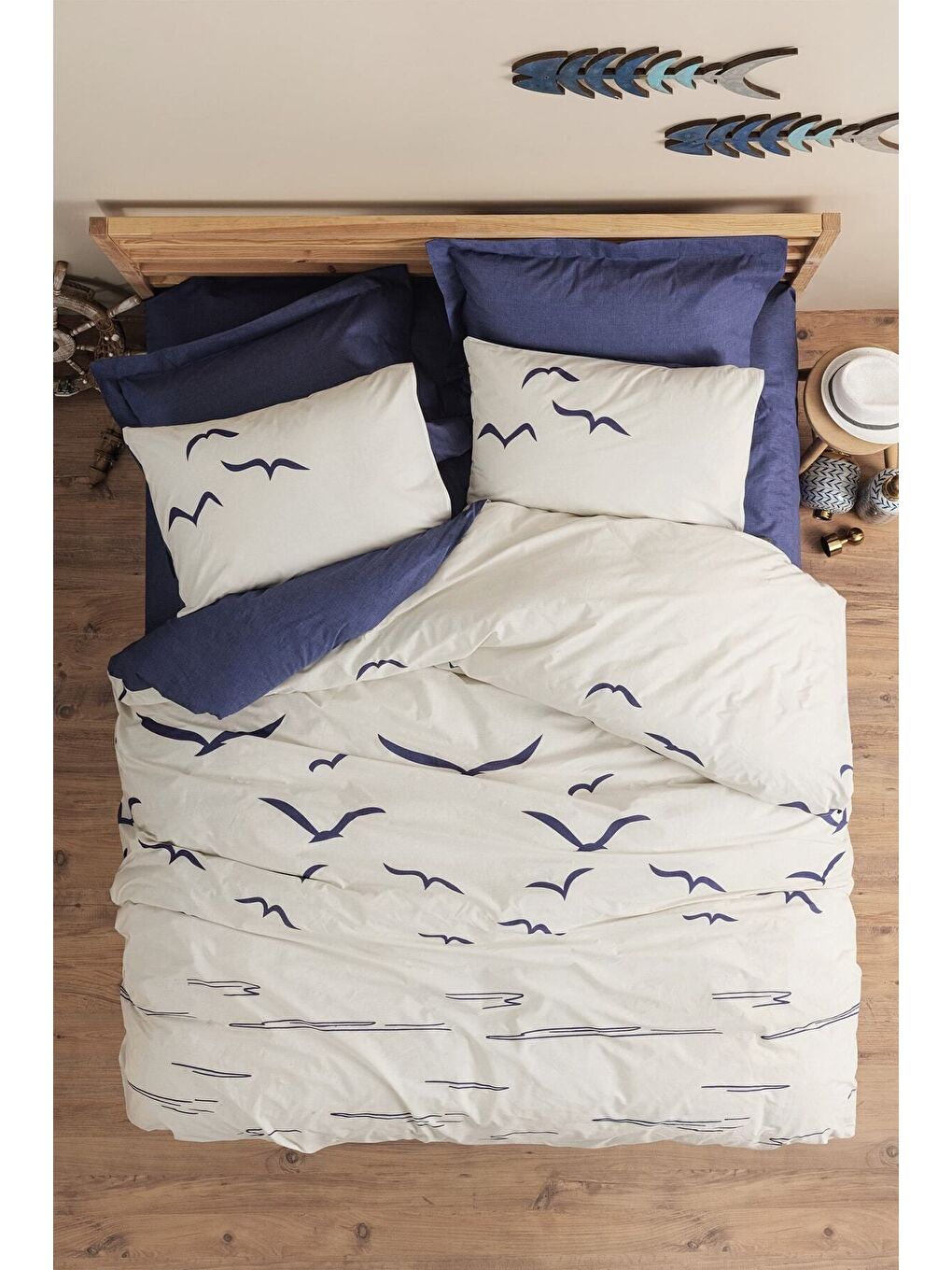 Karışık Pamuk Box Maritime Çift Kişilik Nevresim Takimi Larum Lacivert