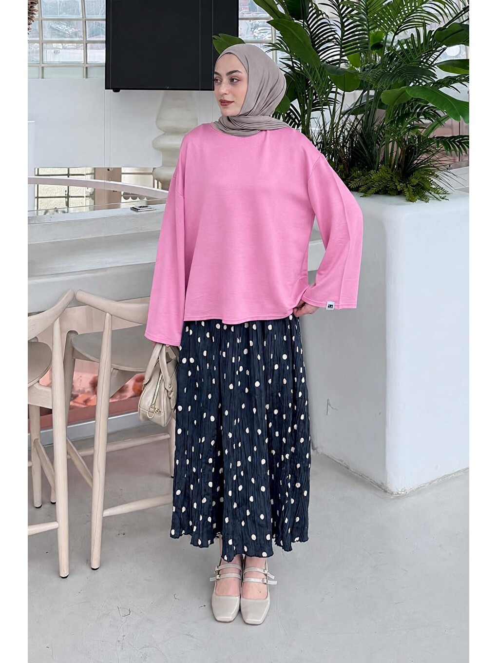 Kol Armalı Sweatshirt Pembe-1