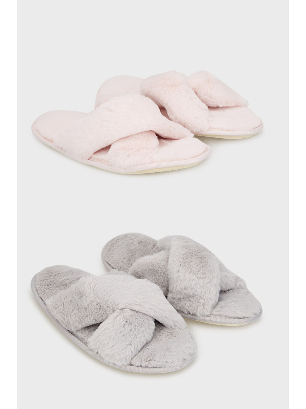 Gri Yumuşak Dokulu Çapraz Pelüş 2' li Paket Terlik 6722001S2