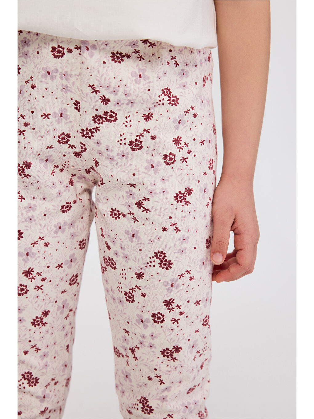 Kız Çocuk Desenli Ekru Tayt-1