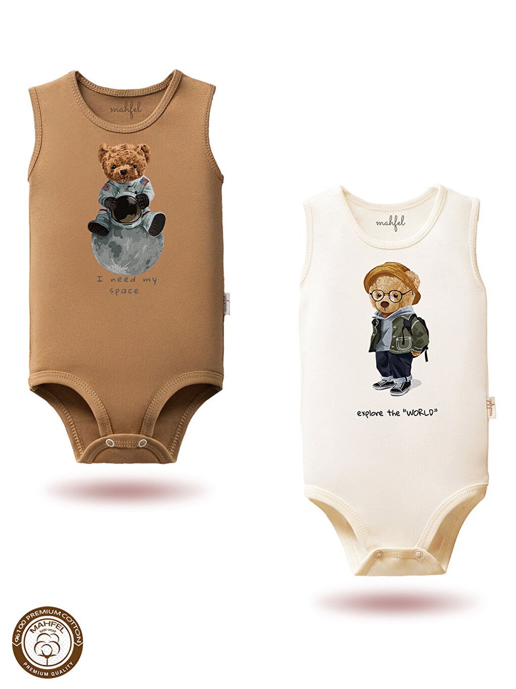 Turuncu 2'Li Atlet %100 Pamuklu Çıtçıtlı Bebek Body Zıbın 829-31