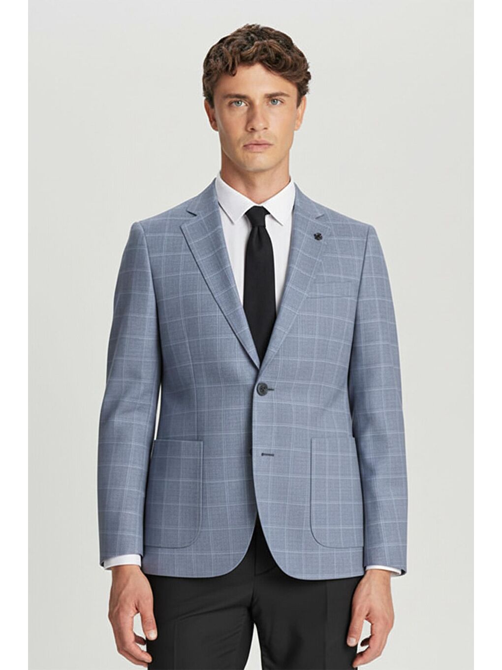 Mavi Regular Fit Pamuklu Mono Yaka Ekose Desenli Ceket