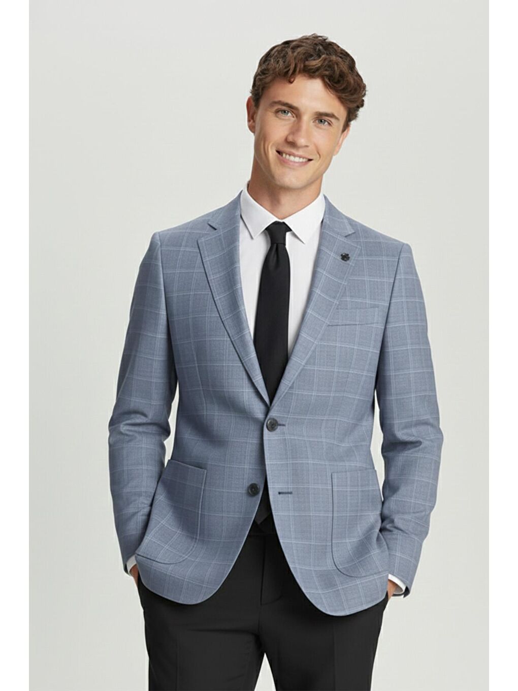 Mavi Regular Fit Pamuklu Mono Yaka Ekose Desenli Ceket-1