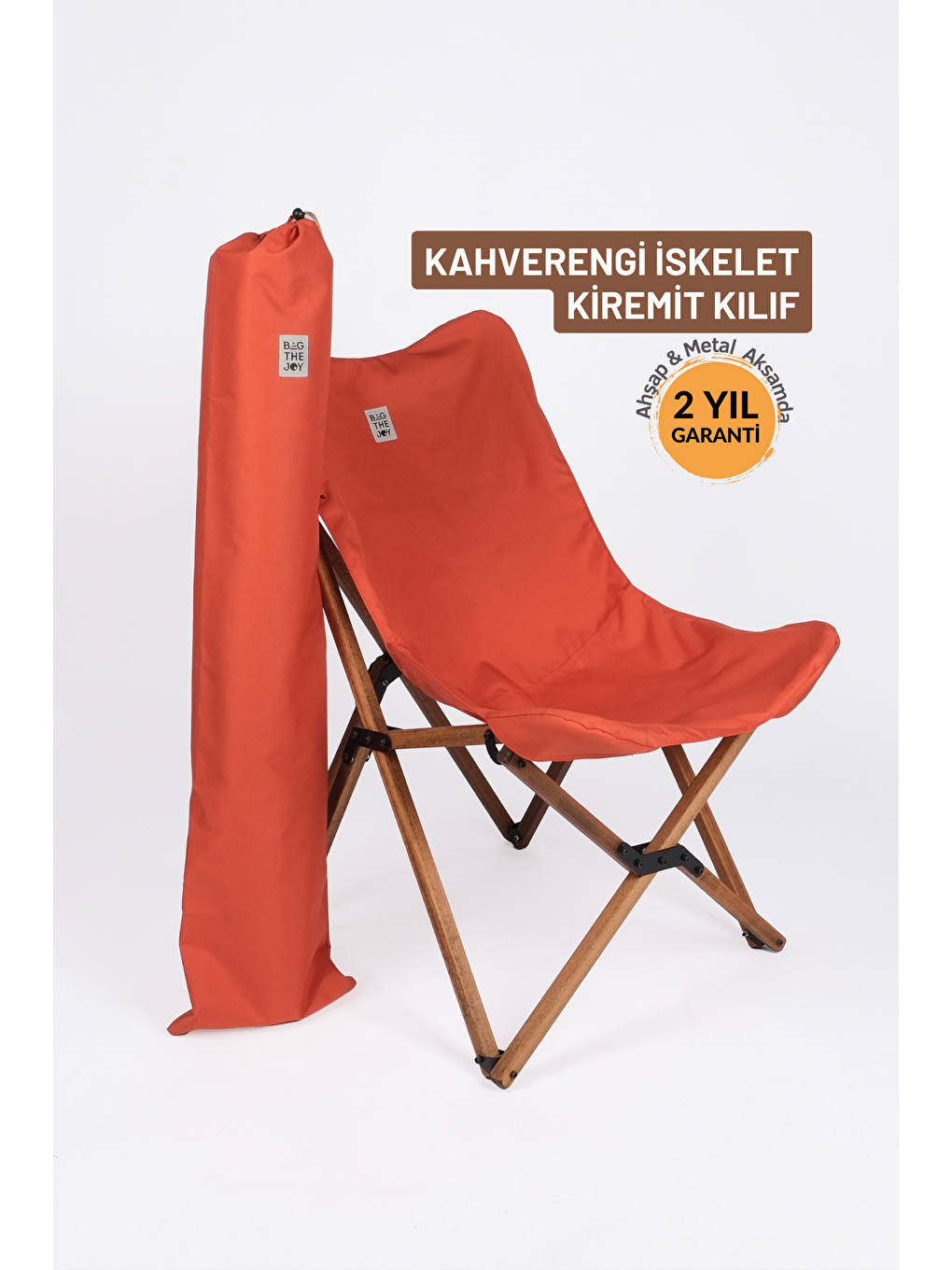Kahverengi İskelet –Kiremit Kılıf Ahşap Katlanır Kamp & Bahçe Sandalyesi