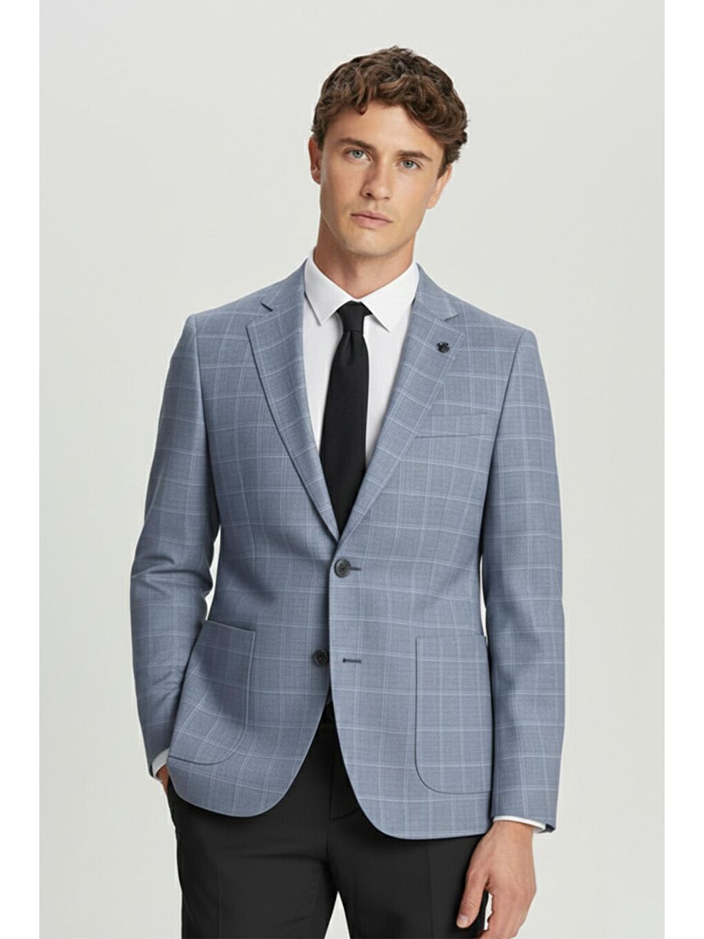 Mavi Regular Fit Pamuklu Mono Yaka Ekose Desenli Ceket-2