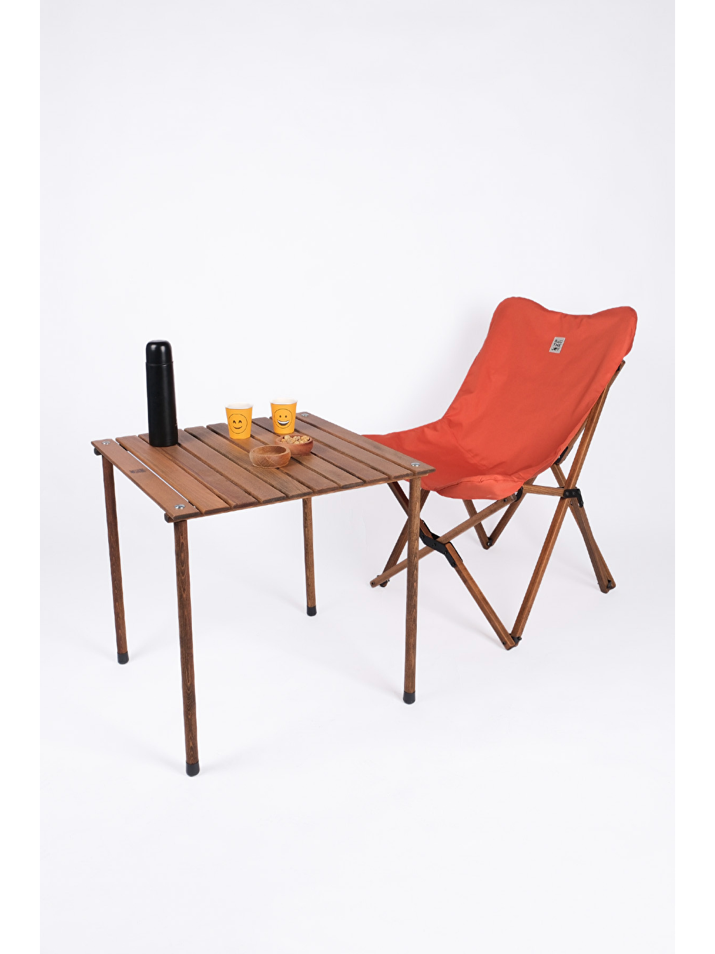 Kahverengi İskelet –Kiremit Kılıf Ahşap Katlanır Kamp & Bahçe Sandalyesi-3