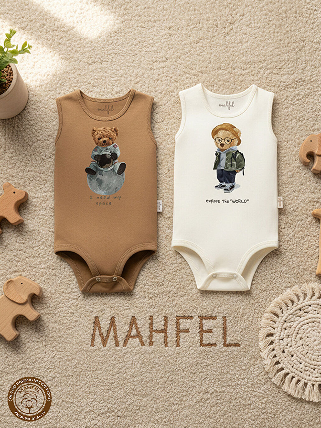 Turuncu 2'Li Atlet %100 Pamuklu Çıtçıtlı Bebek Body Zıbın 829-31-2