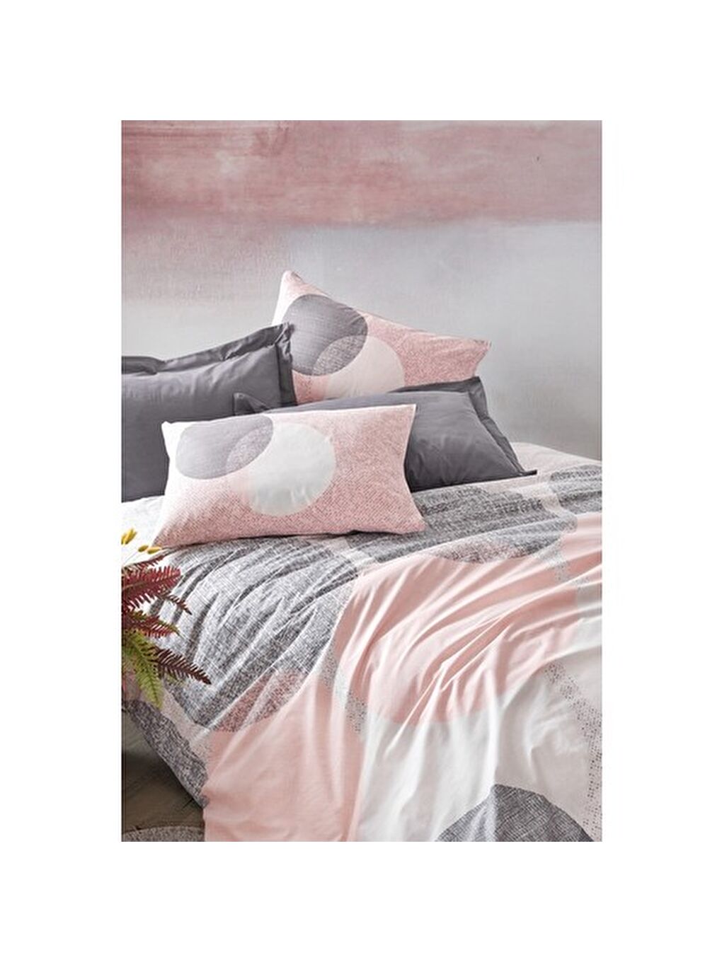 Karışık Pamuk Box Modeline Çift Kişilik Nevresim Takımı Leron Gri-1